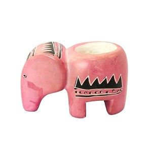 Soapstone Pink Elephant Votive Candle Holder unbranded 4.5" x 3" ethnic details